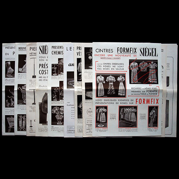 Siégel - Réunion de 16 feuilles de présentation sur les présentoirs Siégel (circa 1930)