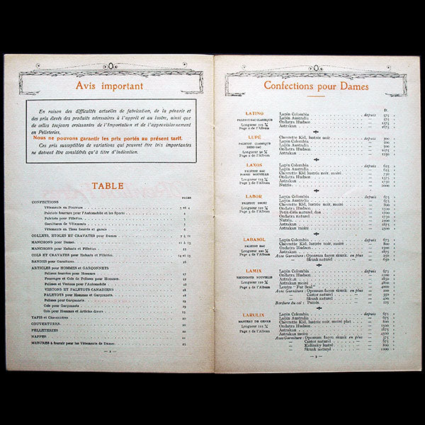 Revillon Frères, catalogue pour l'hiver 1918-1919