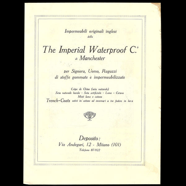 Programme du défilé de la Haute Couture Parisienne à Milan en mai 1928