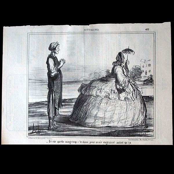 Daumier - Actualités, planche n°422, caricature de la mode des crinolines (1857)