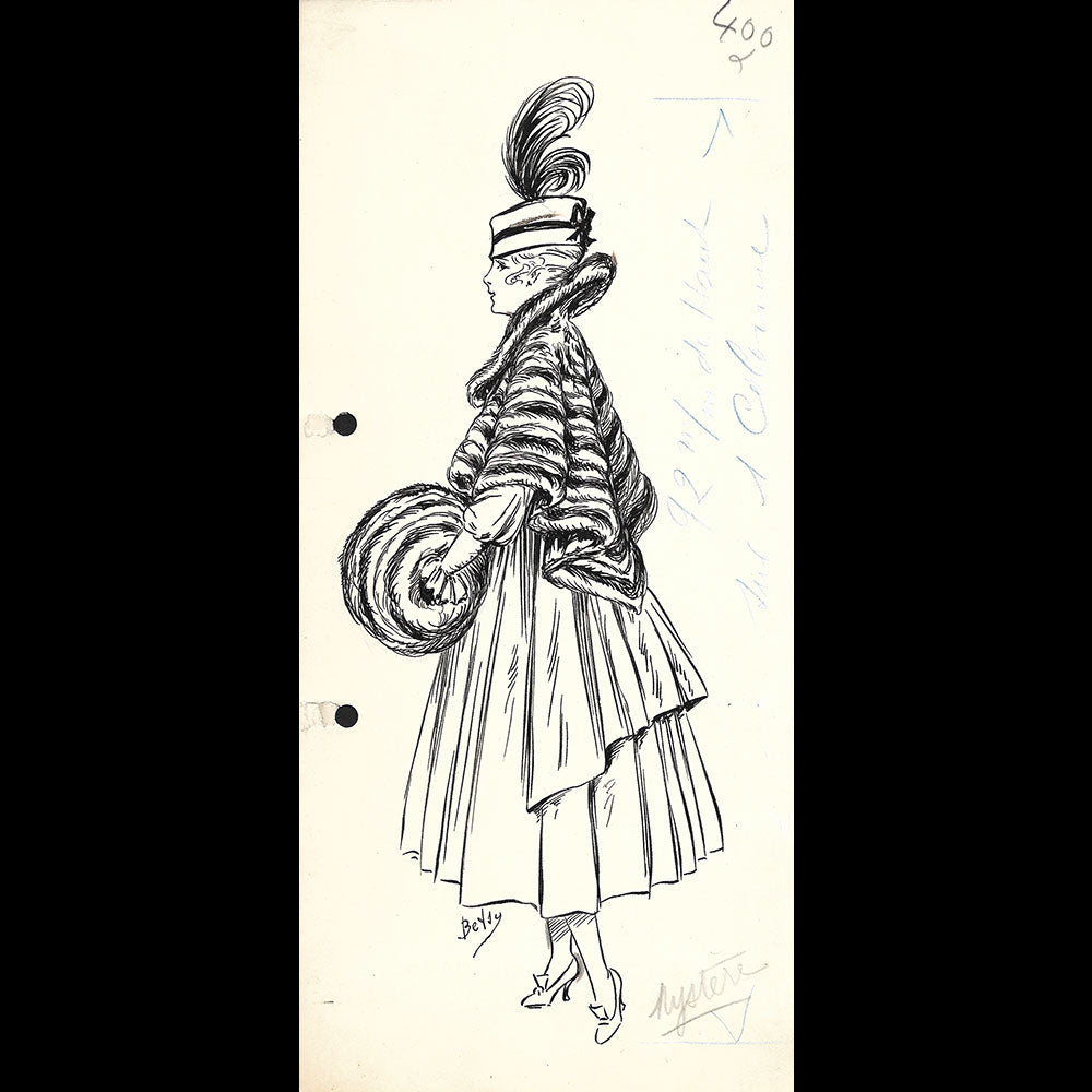Fourrures Max - Réunion de 13 dessins de manteaux de fourrure par Betsy (circa 1915-1920)