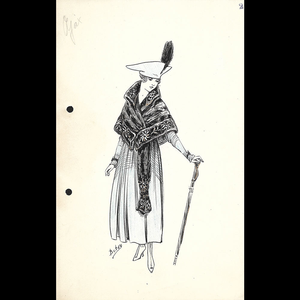 Fourrures Max - Réunion de 13 dessins de manteaux de fourrure par Betsy (circa 1915-1920)
