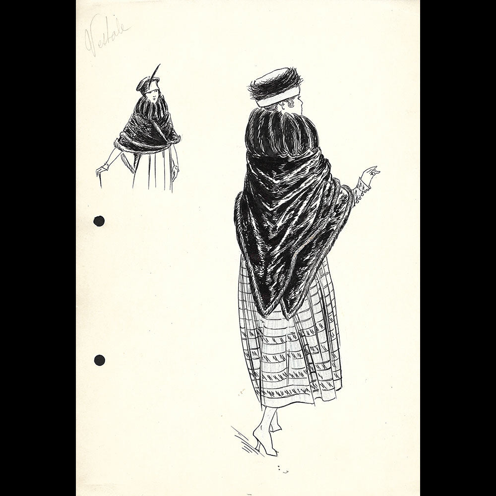 Fourrures Max - Réunion de 13 dessins de manteaux de fourrure par Betsy (circa 1915-1920)