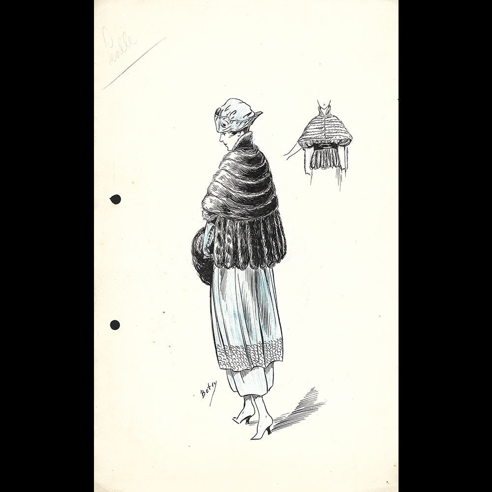 Fourrures Max - Réunion de 13 dessins de manteaux de fourrure par Betsy (circa 1915-1920)