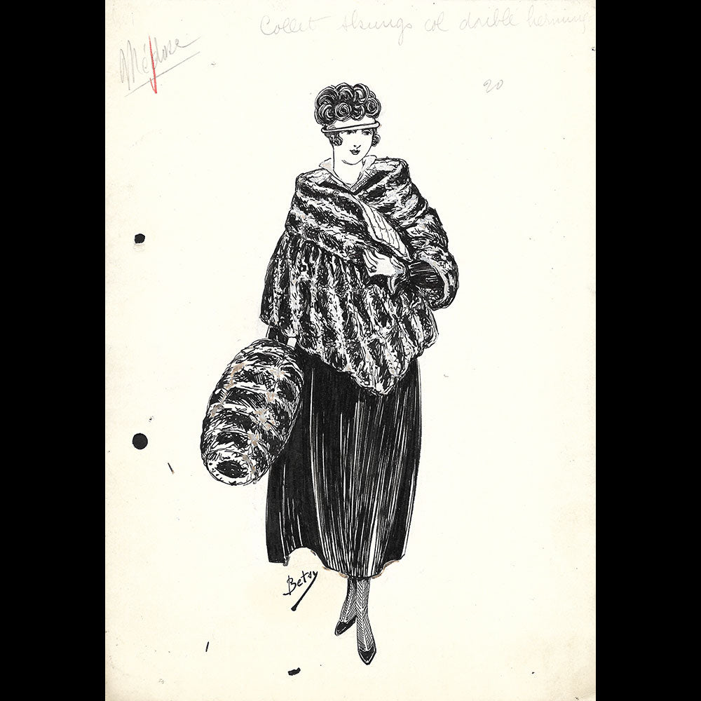 Fourrures Max - Réunion de 13 dessins de manteaux de fourrure par Betsy (circa 1915-1920)