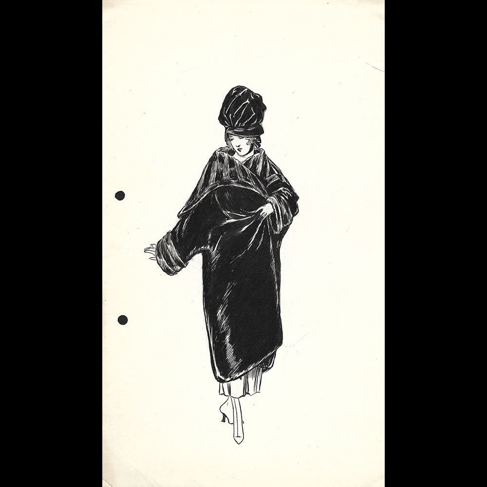 Fourrures Max - Réunion de 14 dessins de manteaux de fourrure par Betsy (circa 1915-1920)