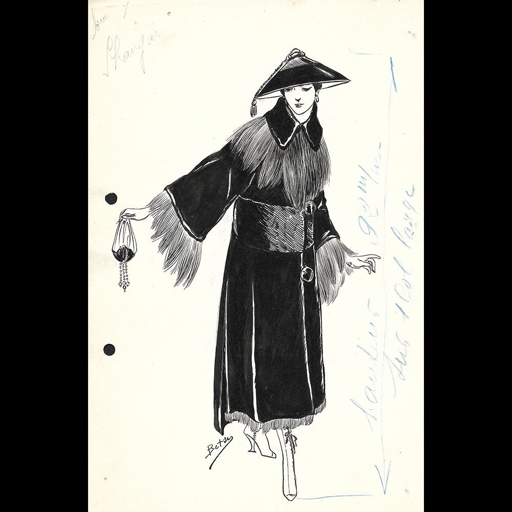 Fourrures Max - Réunion de 14 dessins de manteaux de fourrure par Betsy (circa 1915-1920)