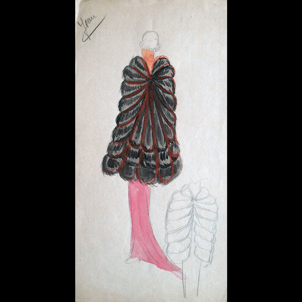 Fourrures Max - Réunion de 14 dessins de manteaux de fourrure par Monsieur Alex (circa 1935-1938)