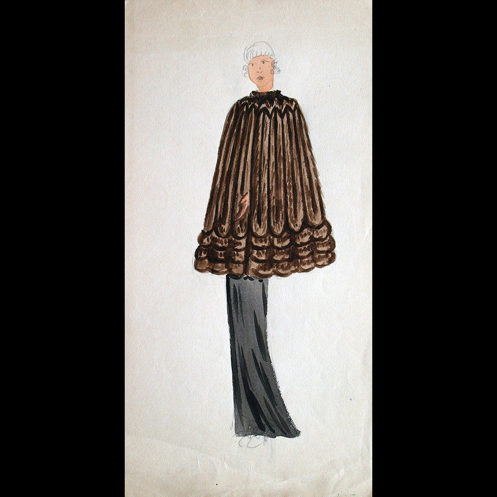 Fourrures Max - Réunion de 14 dessins de manteaux de fourrure par Monsieur Alex (circa 1935-1938)