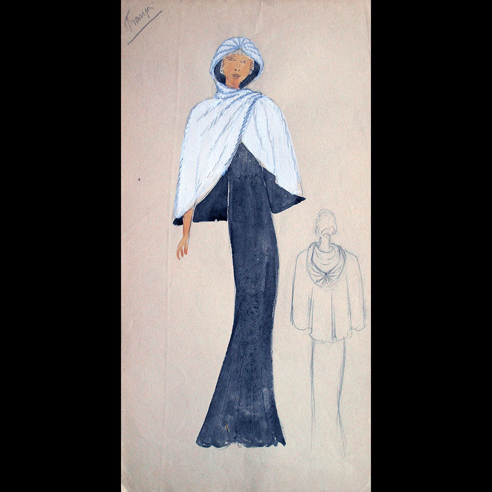 Fourrures Max - Réunion de 14 dessins de manteaux de fourrure par Monsieur Alex (circa 1935-1938)