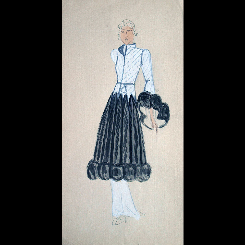 Fourrures Max - Réunion de 14 dessins de manteaux de fourrure par Monsieur Alex (circa 1935-1938)