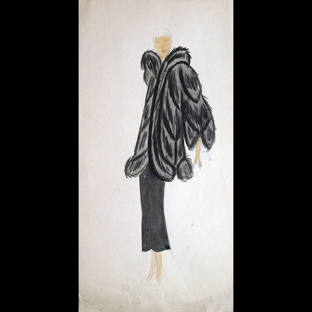 Fourrures Max - Réunion de 14 dessins de manteaux de fourrure par Monsieur Alex (circa 1935-1938)