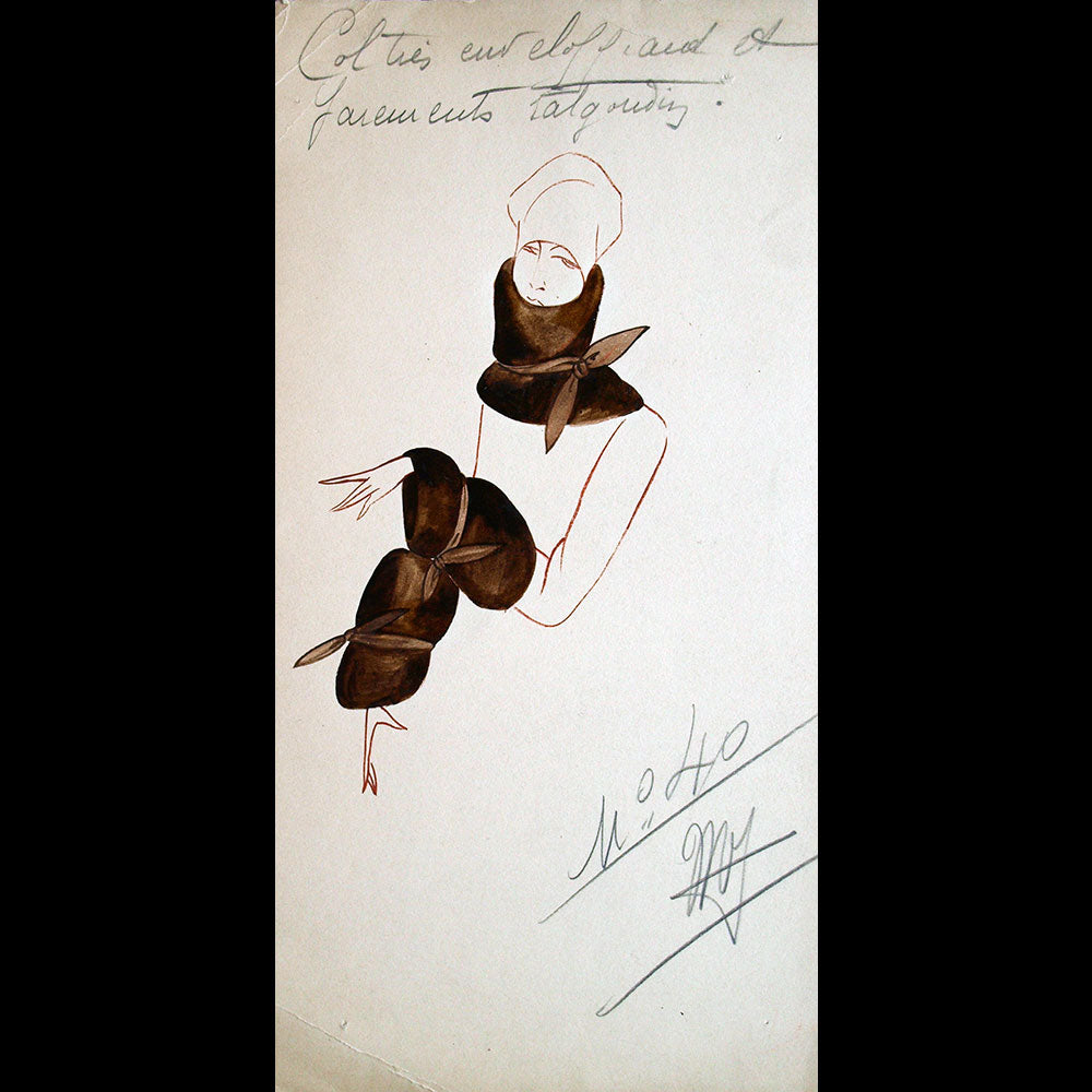 Fourrures Max - Dessin d'un col et de parements en ragondin (circa 1925-1930)