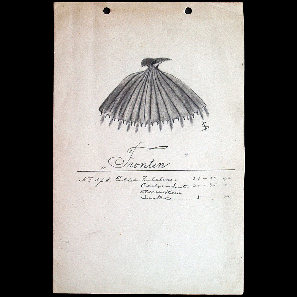 Fourrures Max - Réunion de cinq dessins de collets des années 1900 par Schmid