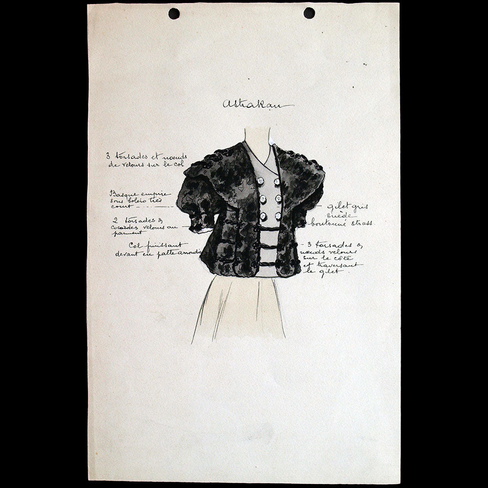 Fourrures Max - Réunion de cinq dessins de collets des années 1900 par Schmid