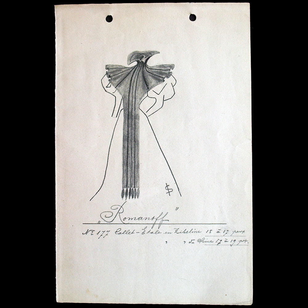 Fourrures Max - Réunion de cinq dessins de collets des années 1900 par Schmid