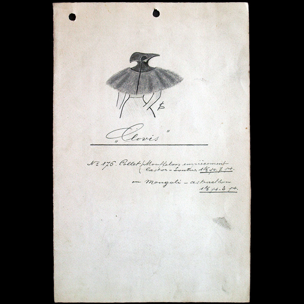 Fourrures Max - Réunion de cinq dessins de collets des années 1900 par Schmid