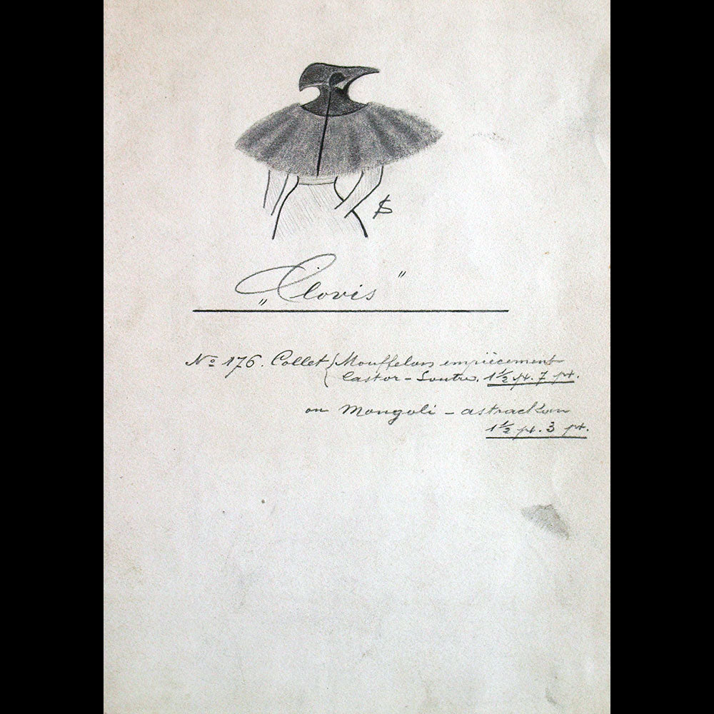 Fourrures Max - Réunion de cinq dessins de collets des années 1900 par Schmid