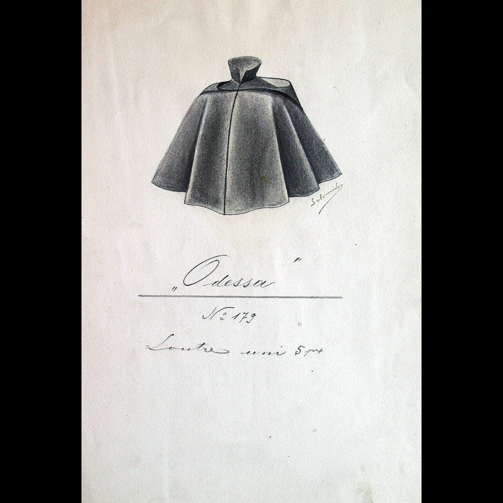 Fourrures Max - Réunion de cinq dessins de collets des années 1900 par Schmid