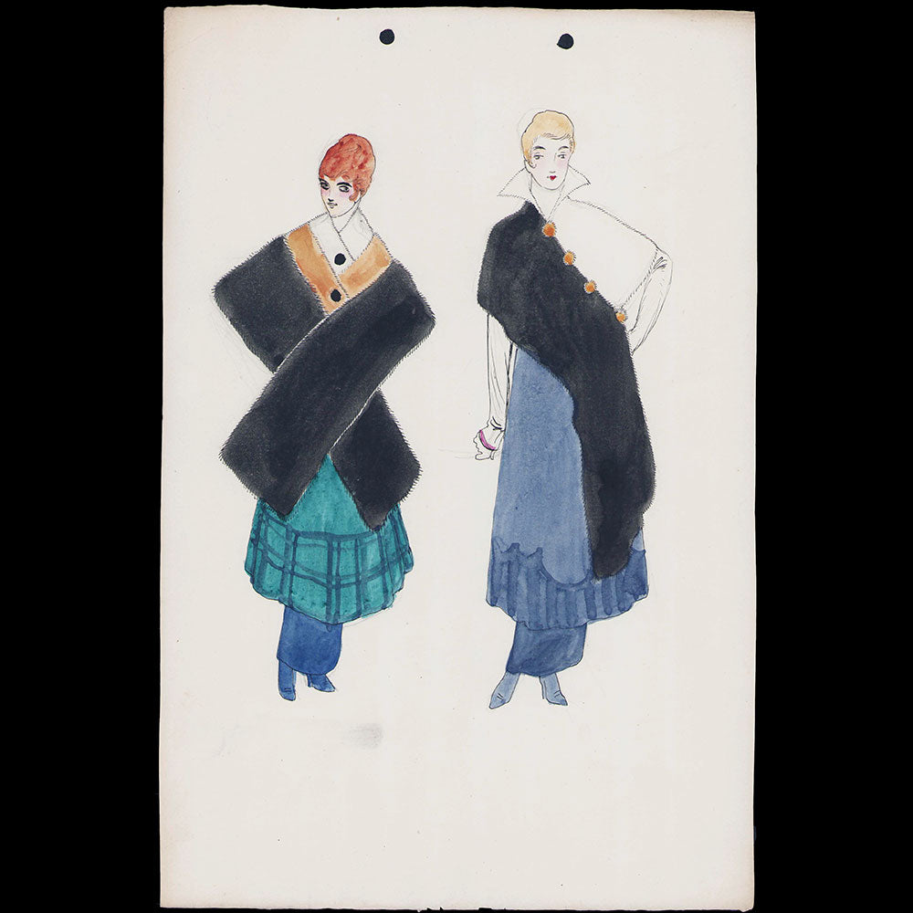 Fourrures Max - Dessin de deux étoles de fourrure (circa 1913)