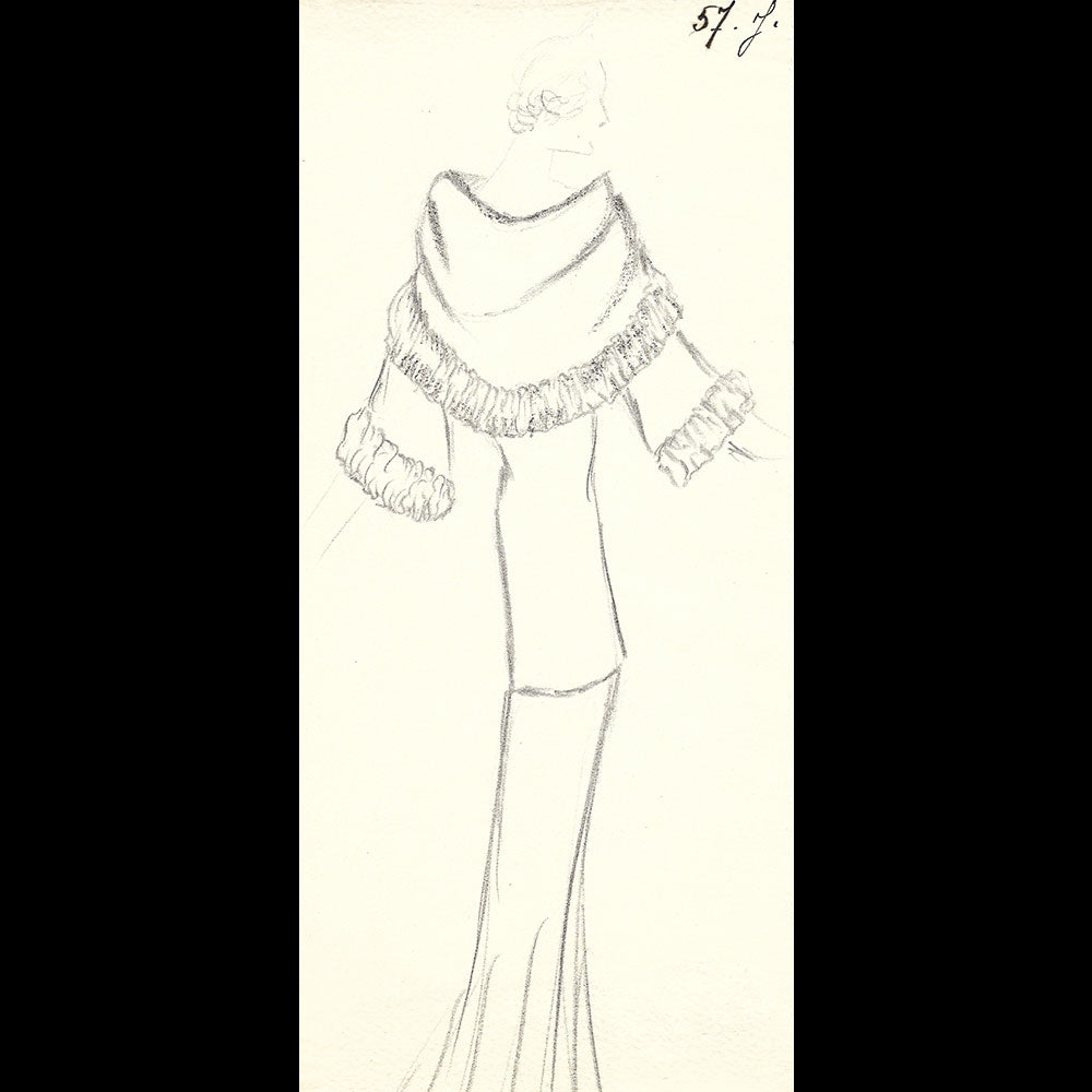 Fourrures Max - Dessin d'un manteau par Léo Tissandié (circa 1930s)