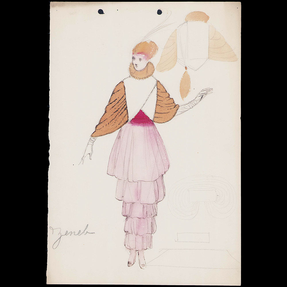 Fourrures Max - Dessin du manteau Zeneb (circa 1913)