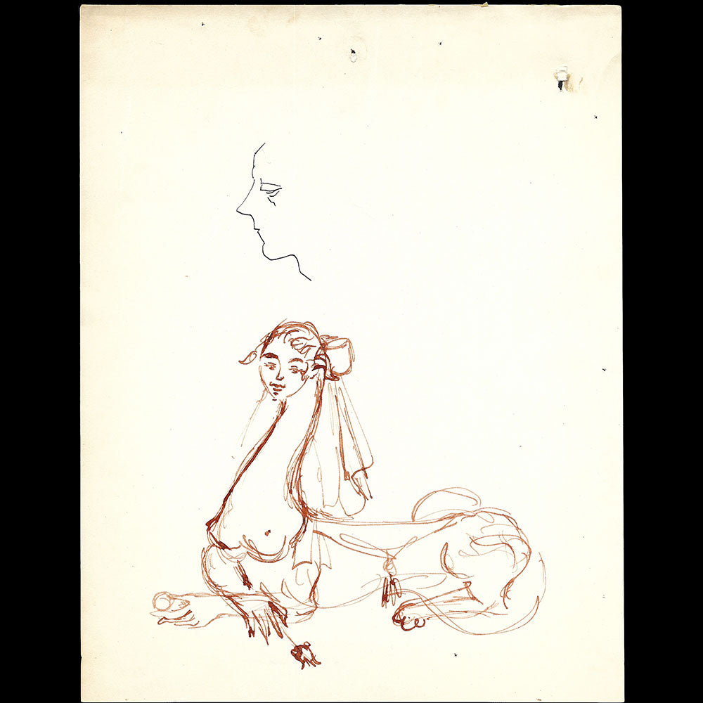 Givenchy - Les deux sphinges, dessins de Janine Janet pour une vitrine (1956)