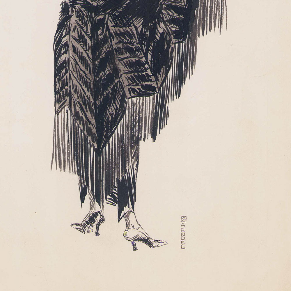 Fourrures Max - Manteau de fourrure, dessin de Huguette Haendel (1921)