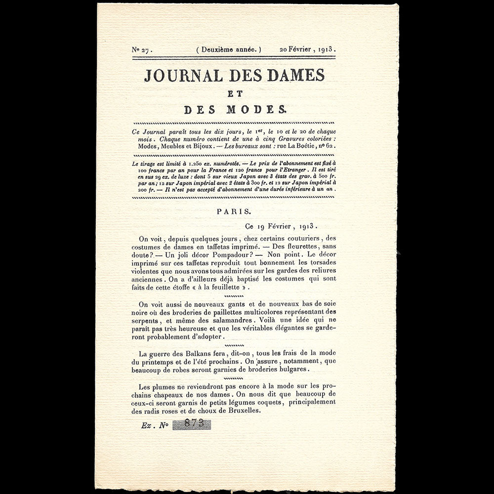 Le Journal des Dames et des Modes, Costumes Parisiens, n°27, 1913