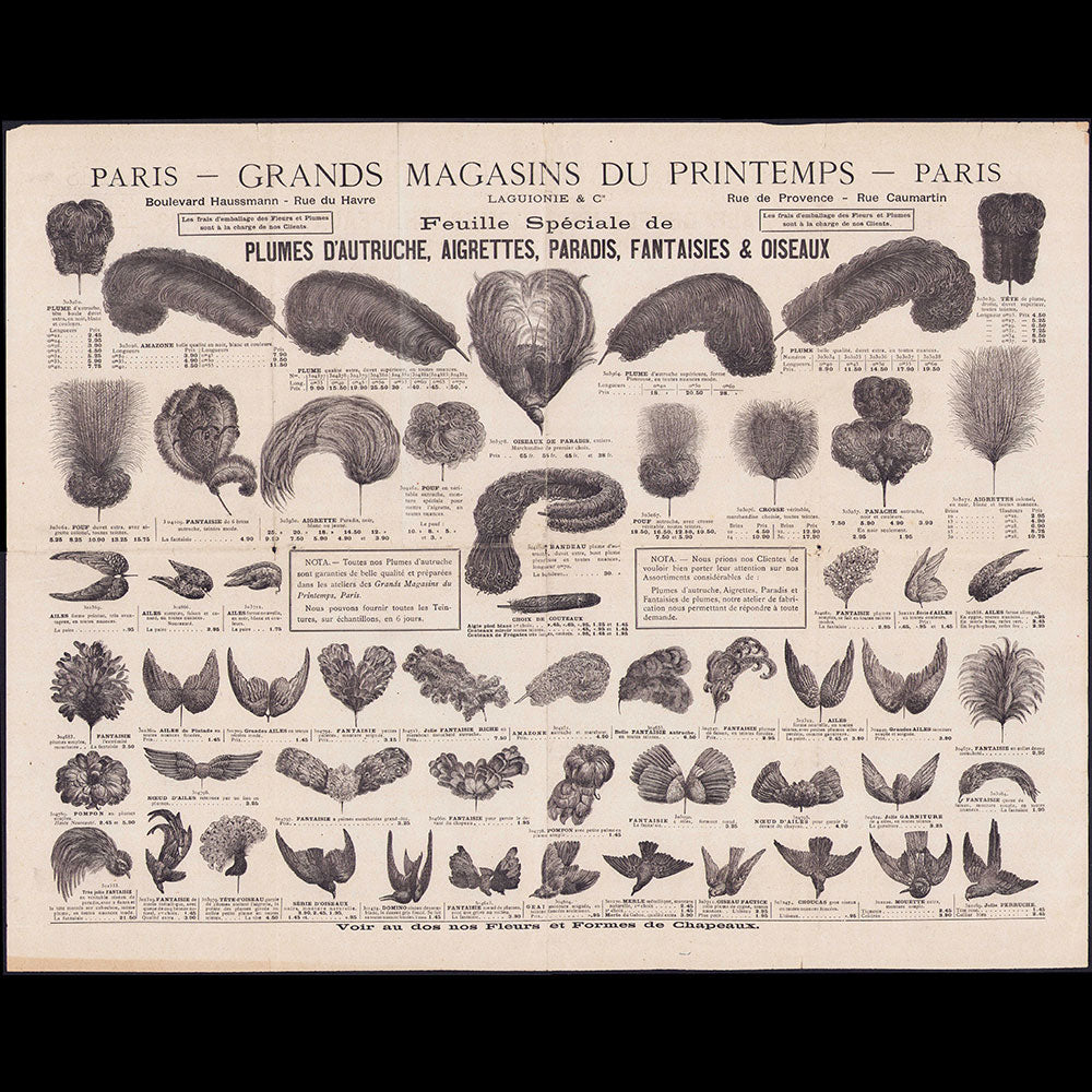 Au Printemps - Feuille spéciale de Plumes d'autruche, Aigrette, Paradis, Fantaisies et Oiseaux (circa 1907)