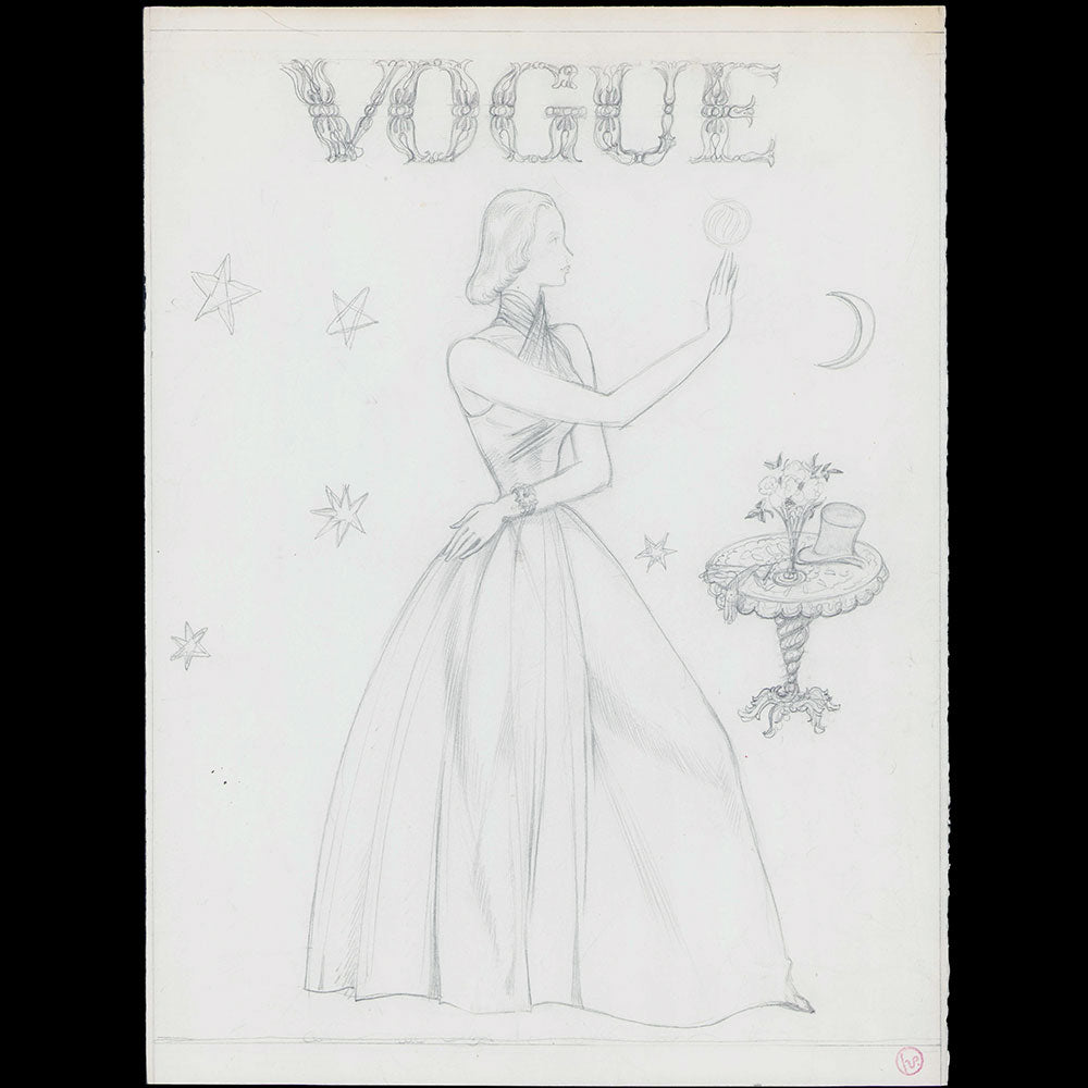 Lepape - Elégante aux étoiles, projet de couverture pour Vogue, dessin de Georges Lepape (1938)