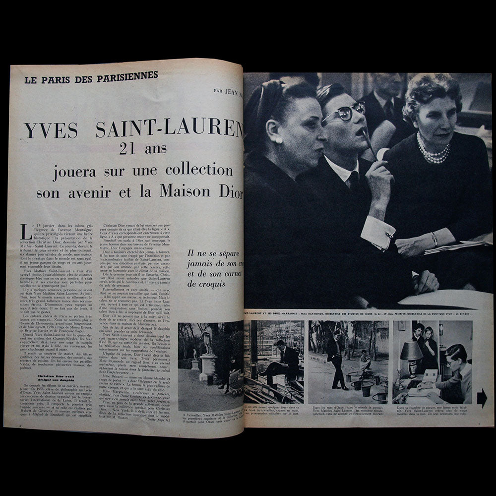 Marie-Claire (1er semestre 1958) - "Yves Saint-Laurent, 21 ans, jouera sur une collection son avenir et la maison Dior"