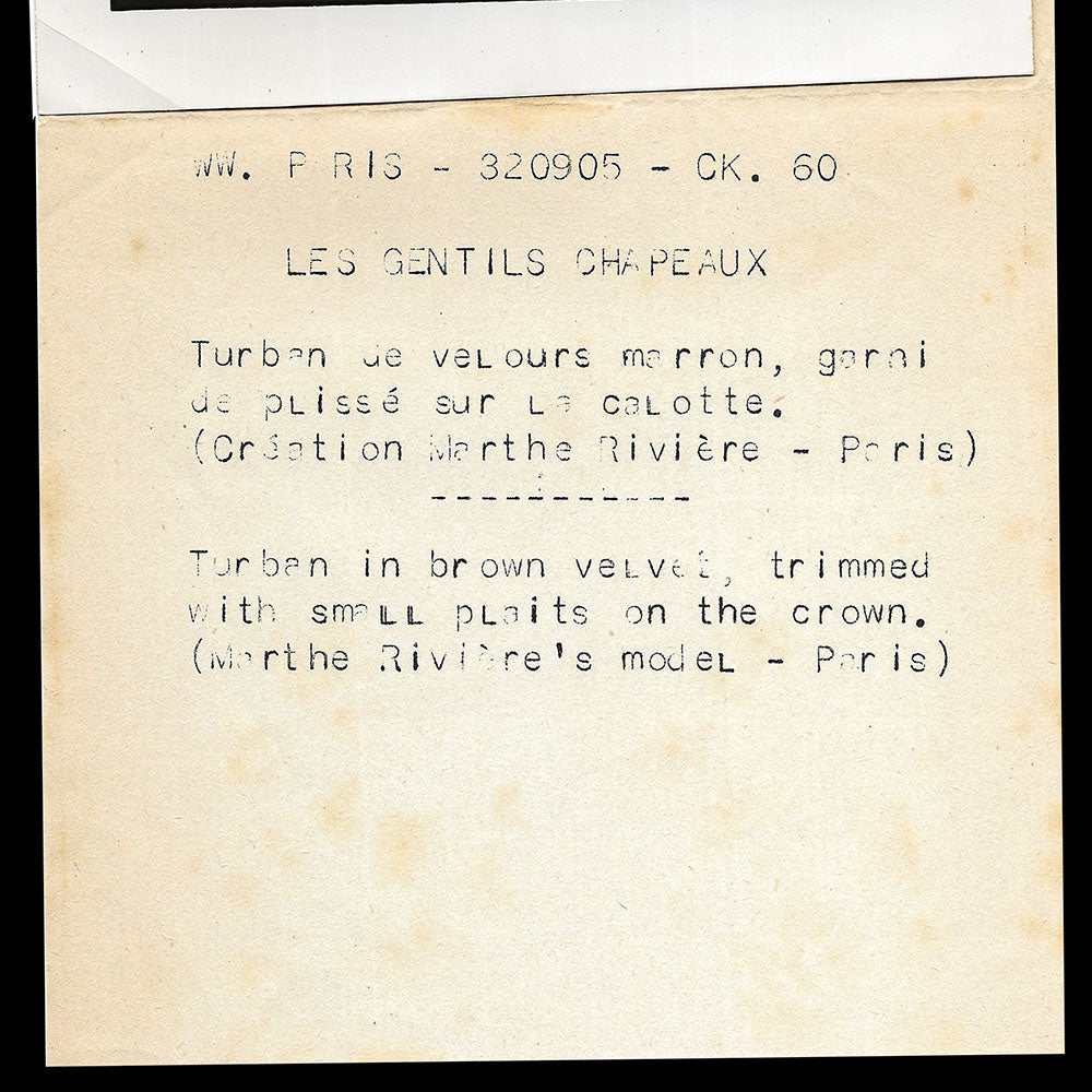Marthe Rivière - Turban de velours marron (1920s)