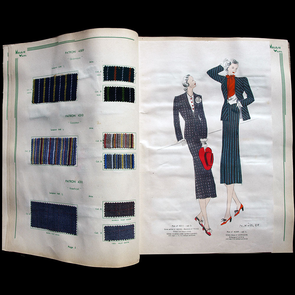 Wahl, Albert Mélèse & Cie - Créations et Nouveautés, album de présentation de tissus, été 1938
