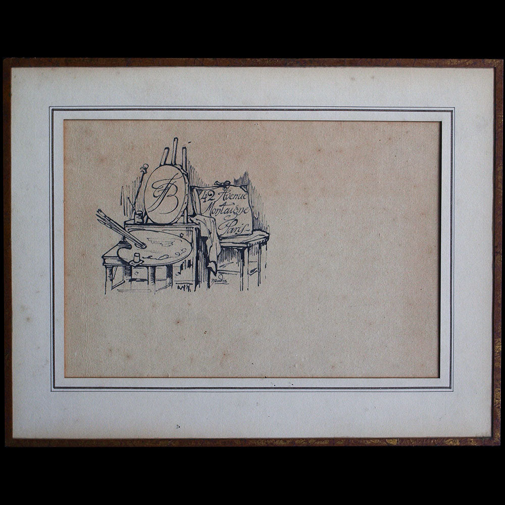 Bernard Naudin - Projet d'ex-libris, dessin à la plume Bernard Naudin (circa 1900-1910)