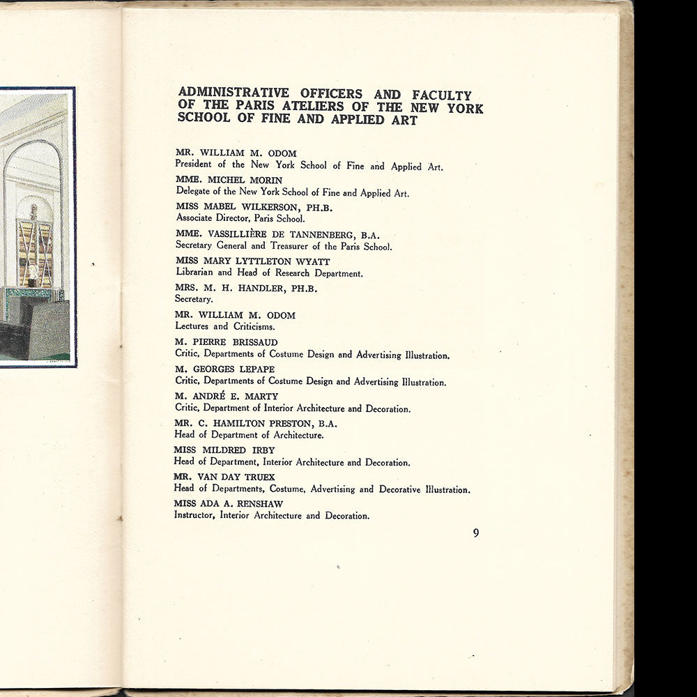 New York School of Applied Arts - Paris Ateliers, course guide 1932