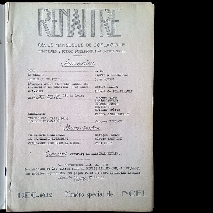 Renaître, Revue mensuelle de l'Oflag VIII, Numéro spécial de Noël 1942 consacré à la mode