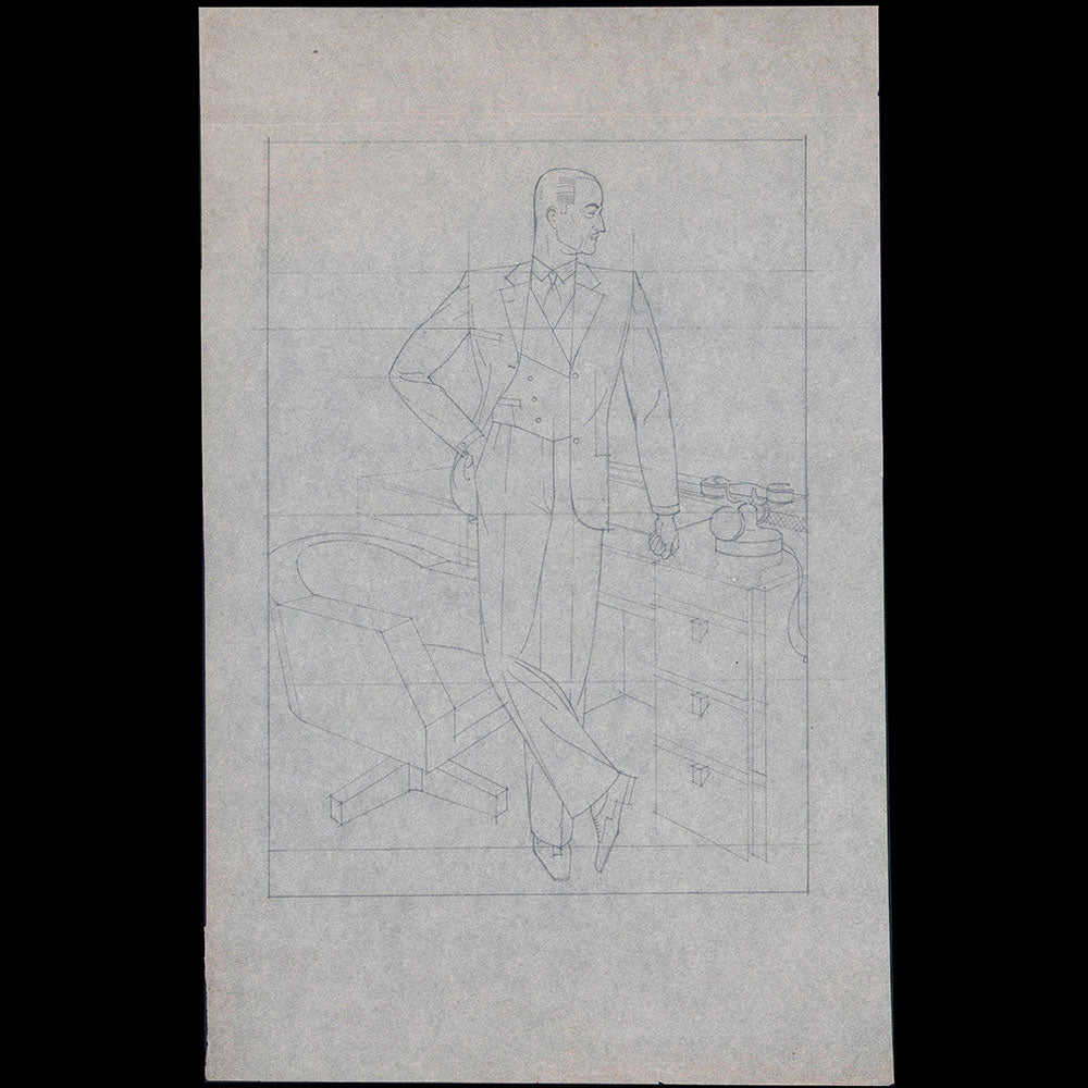 Elégant en costume - Dessin de Guy Sabran (circa 1935)