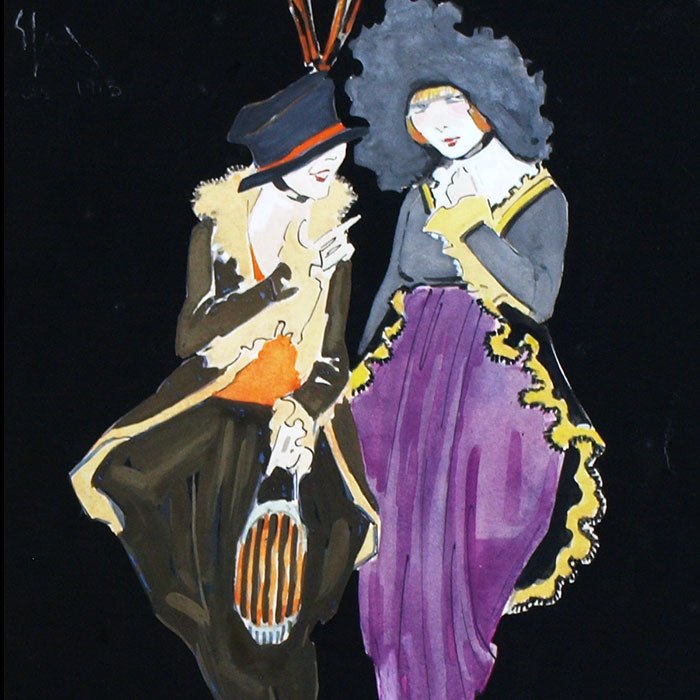 Elégantes - Dessin d'Enrico Sacchetti pour la Gazette du Bon Ton (1913)