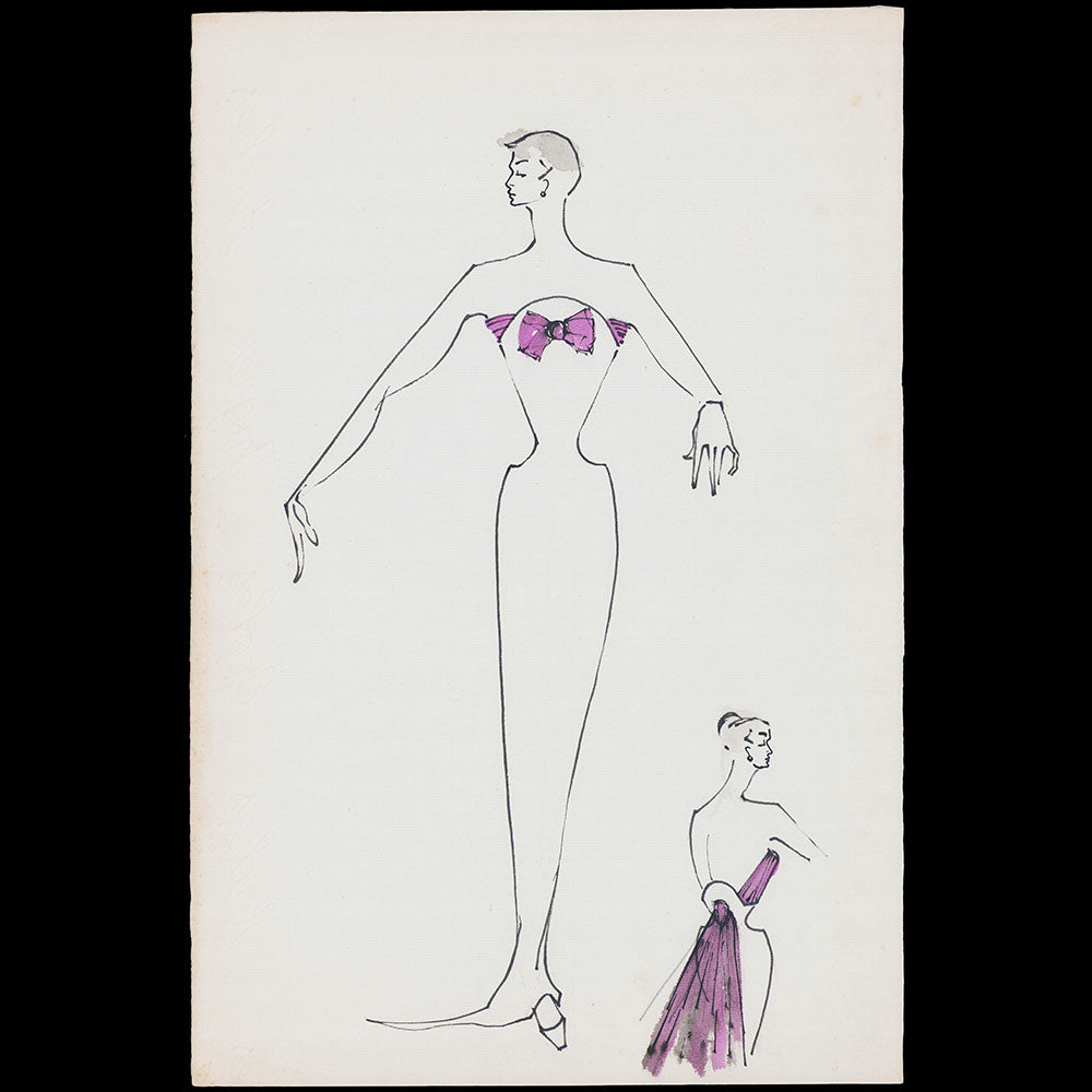Serge Matta - Dessin de robe du soir pour Schiaparelli (1950-1954)