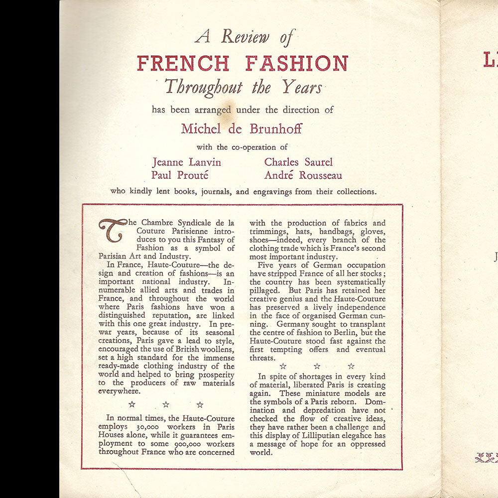 Le Théâtre de la Mode, Fantasy of Fashion - Programme de l'exposition de Londres (1945)