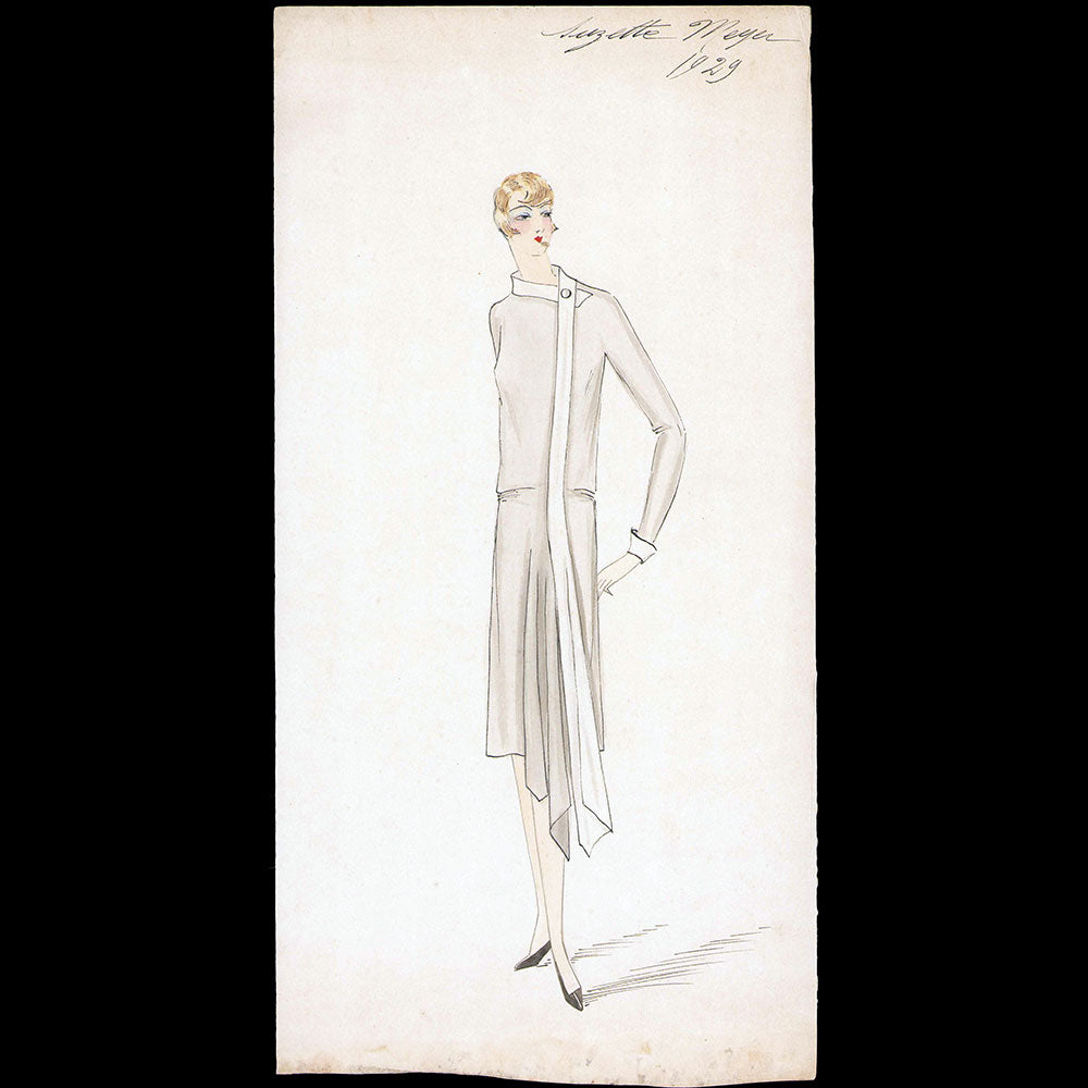 Vionnet - Dessin d'une robe par Suzette Meyer (1929)